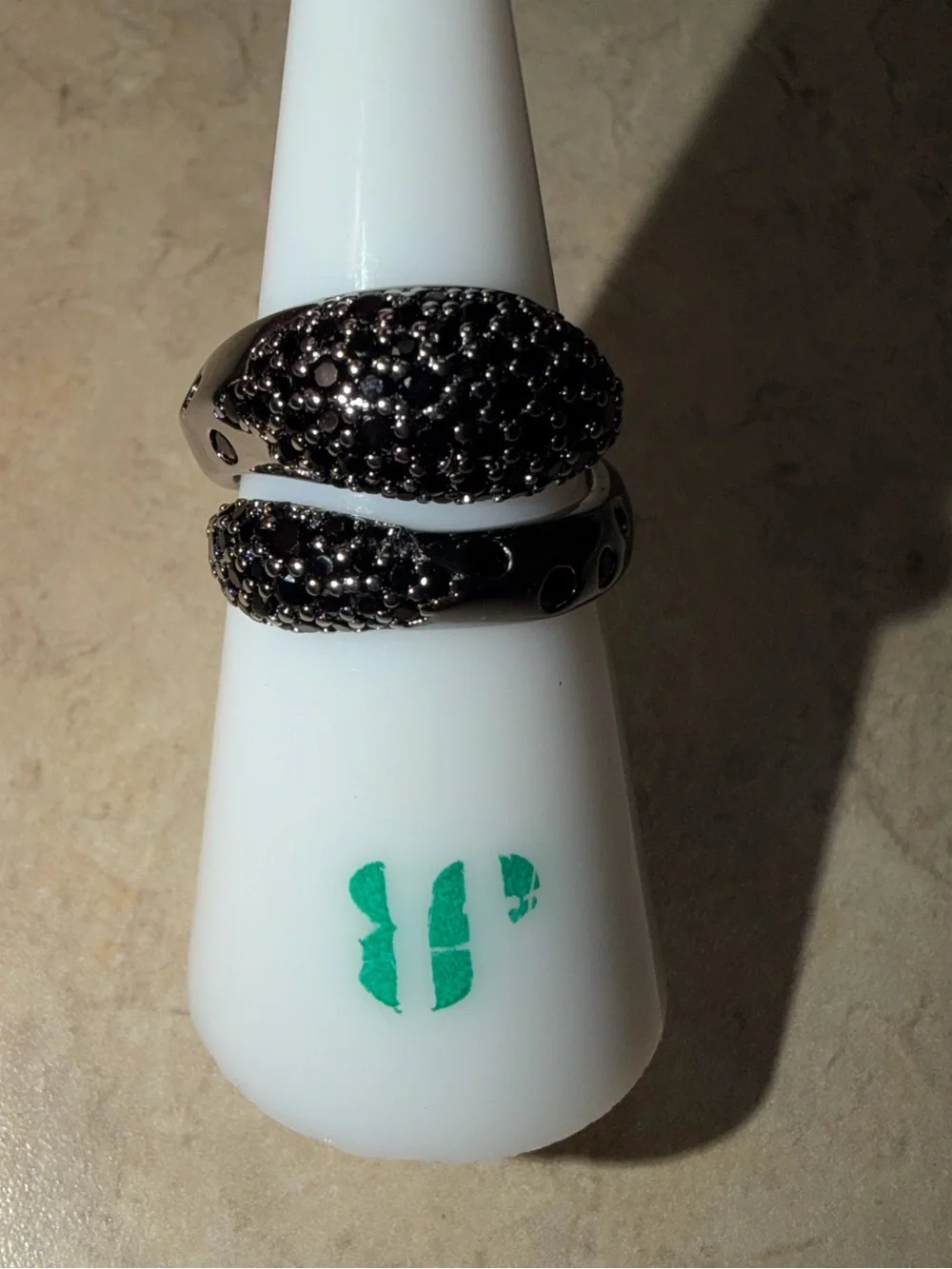 Bomb Party Size 6 Ring-Wrapped With River Stone Black Onyx on Hematite RG59592